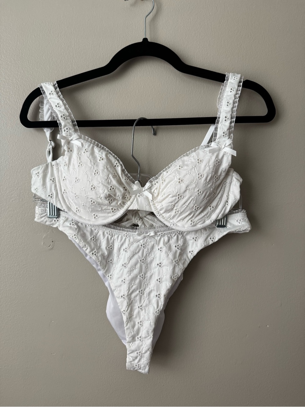 Dippin Daisys White Eyelet Lace Underwire Bra & Thong Set with Skirt